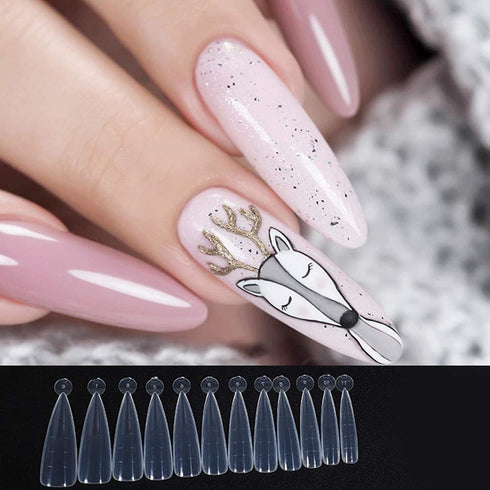 NMKL38 Clear Dual Forms Acrylic Nail System UV Gel Nail Mold Full Cover False Nail Tips with Scale (120 Water Drops)