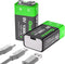 2-Pack Rechargeable 9 Volt Lithium-ion Batteries 1300mAh Long Lasting Power, USB-C Recharge with 2 in 1 Charging Cable