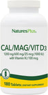 NaturesPlus Cal/Mag/VIT D3 with Vitamin K2, 180 Tablets - Bone Health Supplement