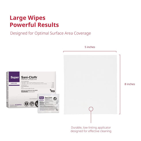 PDI Super Sani-Cloth Germicidal Disposable Wipe, Large, 5" x 8", Individual