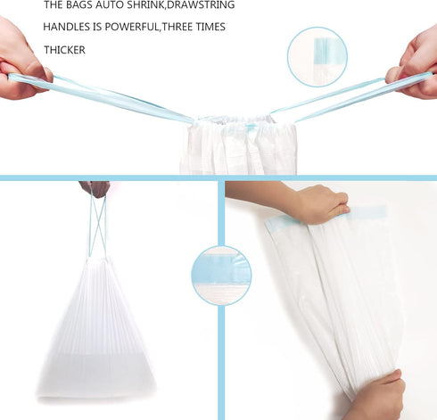 3.2 Gallon Trash Bags, 100 Pcs Bathroom Garbage Bags, Blue Strap Kitchen Bags (White) With Drawstring