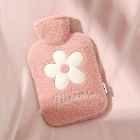 SKUZA (2 2000ml) Hot Water Bottle, Winter Winter Portable Hot Water Bottle Pink Super Soft Flannel Hot Water Bag