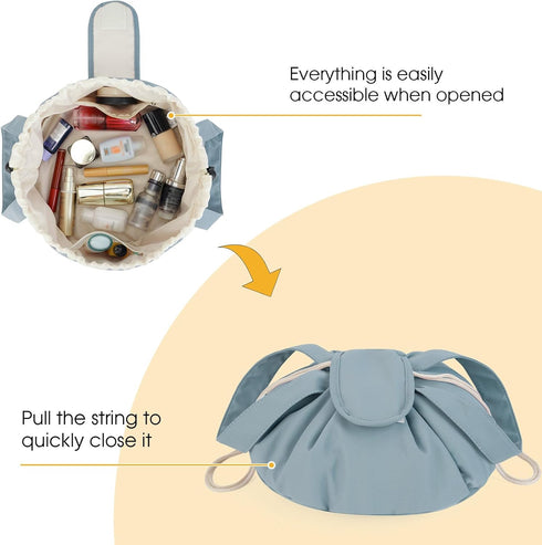 Barrel Drawstring Makeup Bag, Large Cosmetic Bag Toiletry Organizer for Women (Greyish Blue)