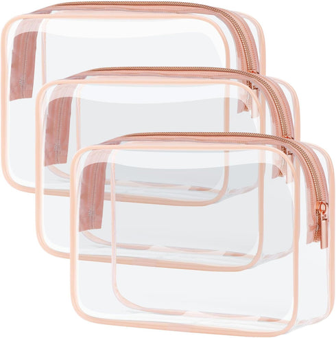 PACKISM TSA Approved Toiletry Bag - Clear Waterproof Makeup Bag, Travel Cosmetic Bag for Women, 3 Pack Carry on