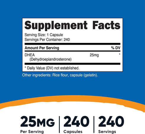 Nutricost DHEA 25mg, 240 Capsules - Gluten Free, Soy Free, Non-GMO, Supplement