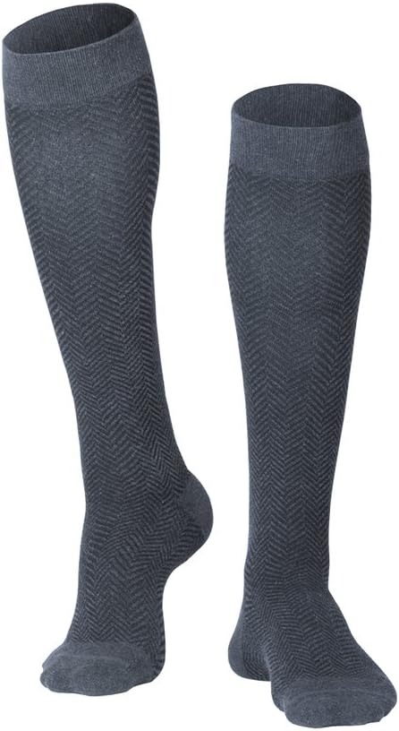TOUCH Compression Socks for Men, 15-20 mmHg, Herringbone, Cotton, 1 Pair, Charcoal, X-Large
