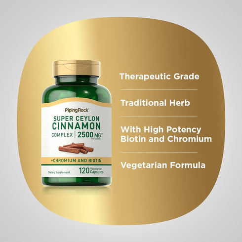 Piping Rock Ceylon Cinnamon Capsules | 2500mg | 120 Pills | Vegetarian, Gluten Free, Non-GMO Extract Supplement