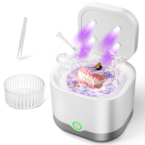 Ultrasonic Retainer Cleaner Machine for Dentures, 45kHz Professional Cleaner with 200ml Cleaning Basket