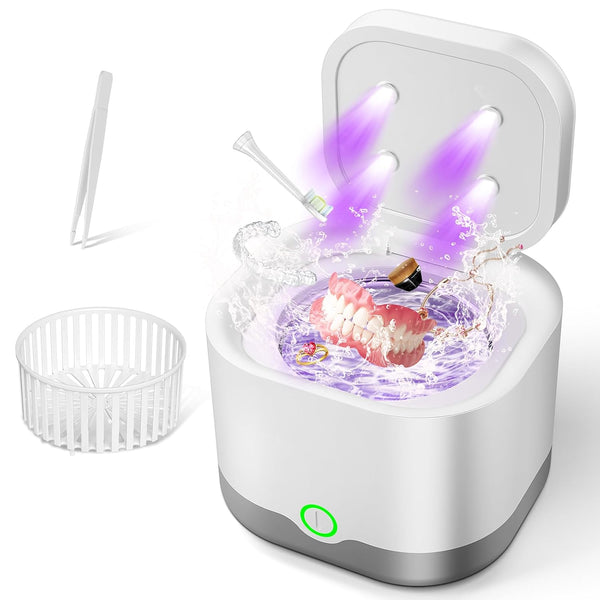 Ultrasonic Retainer Cleaner Machine for Dentures, 45kHz Professional Cleaner with 200ml Cleaning Basket