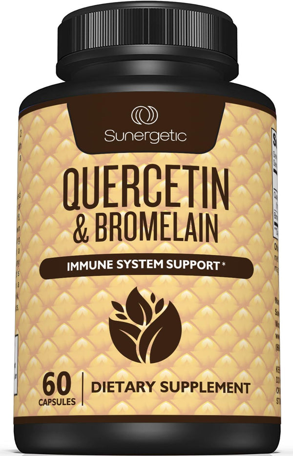 Sunergetic Premium Quercetin & Bromelain Supplement – 1000mg Quercetin per Serving for Immune Support – 60 Capsules
