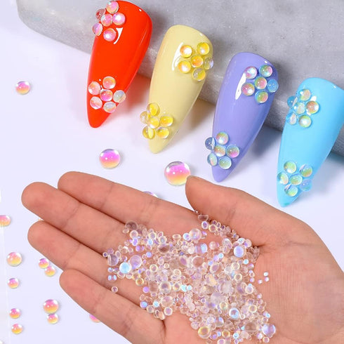 Mix Color Size 2400pcs Mermaid Rhinestones Flat Back Glass Iridescent Nail Stone Gems with 2000pcs Caviar Beads