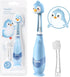 Papablic Toddler Sonic Electric Toothbrush for Ages 1-3, Cute Penguin Cover, Smart LED Timer, 2 Brush Heads