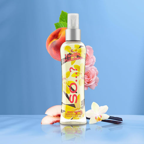 So...? Vanilla Milkshake Body Mist - 3.5 oz Vanilla Perfume with Peach, Plum, Rose Notes - Ideal Gifts for Women