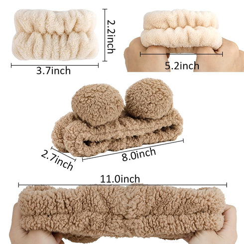 AHONEY Spa Bear Ears Headband, Cute Makeup Skincare Headbands and Wristband Set for Washing Face, Elastic Fluffy