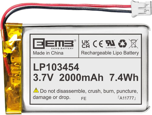 EEMB 3.7V 2000mAh Lithium Polymer Battery Pack 103454 Lipo with Wire JST Connector for Wireless Devices - Confirm