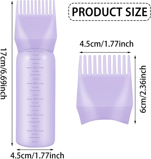 4 Pcs Root Comb Applicator Bottle, 6 Oz Hair Dye Applicator Bottle with Comb and Scale Plastic Hair Oil Applicator Bottle for Hair Dye and Hair Care Purple by ONLYFU