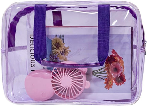 Travel Clear Waterproof PVC Bag - Toiletry Carry Pouch with Zipper Handle Straps, Violet