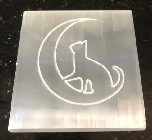 crystalmiracle Selenite 3 Inches Square Etched Charging Reiki Plate Crystal Healing Feng Shui gemstone Gift Positive Energy Peace Meditation Wellness Handcrafted