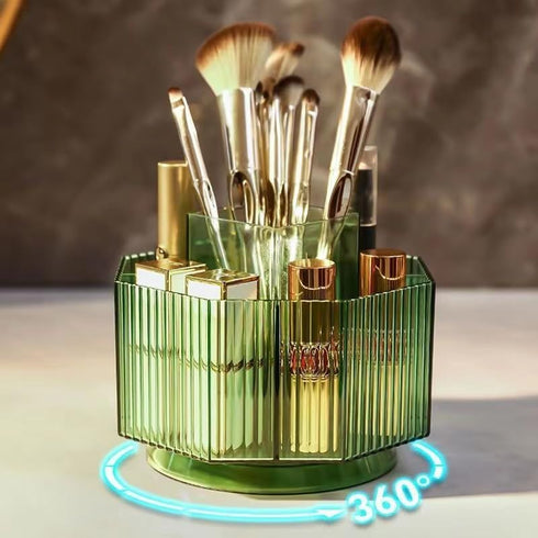 Makeup Brush Holder, 360° Rotating Makeup Brush Organizer, Cosmetic Brushes Storage with 5 Slots for Vanity, Multi-Functional Pen Holder, Colored Pencil, Art Brushes Organizer for Desk (Green) by CESTATIVO