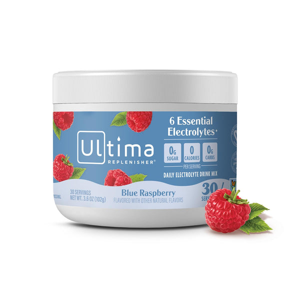 Ultima Replenisher Daily Electrolyte Powder Drink Mix, Sugar Free Blue Raspberry, 30 Servings, Keto Friendly