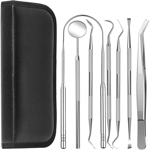 Professional Dental Tools Kit, 7 Pieces Dental Oral Kit with Pouch