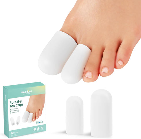 Welnove Gel Toe Cap and Protector, 12-Pack Silicone Toe Covers for Pain Relief, Missing or Ingrown Toenails, Corns,