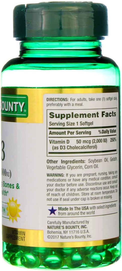 Nature's Bounty Vitamin D3 2000 IU Softgels, 150 ea (Pack of 4)