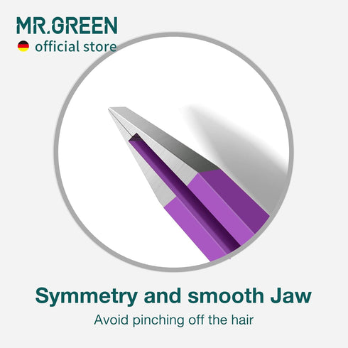 MR.GREEN Colorful Eyebrows Tweezers, Stainless Steel Slanted Makeup Tools for Fine Hair Removal (Purple)