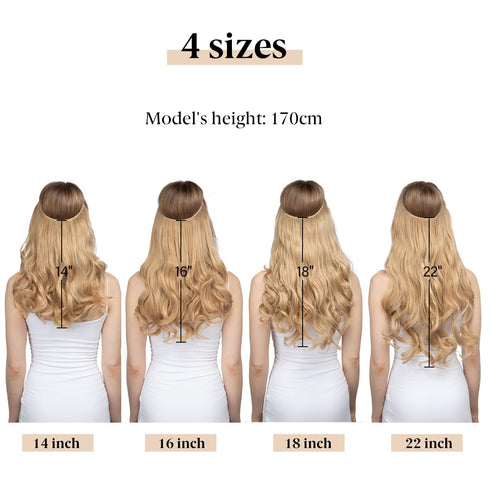 SARLA Ombre Invisible Wire Hair Extensions, 18 Inch, Long Synthetic Wavy Curly Hairpiece, Adjustable Transparent