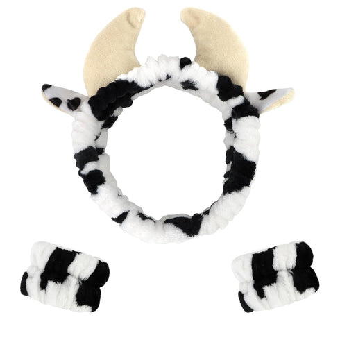 CAVETEE 3 Piece Cute Makeup Headband and Wristband Set for Women, Spa Cosmetic Elastic Hair Accessories
