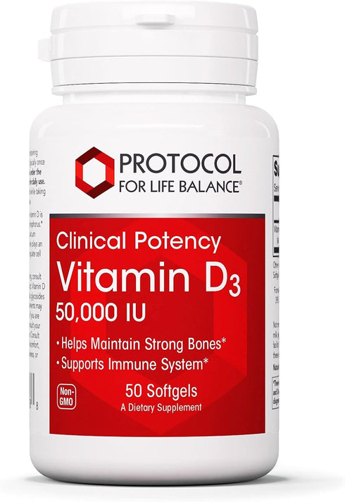 Protocol Vitamin D3 50000 IU - Immune Support, Healthy Bones and Teeth - 50 Softgels