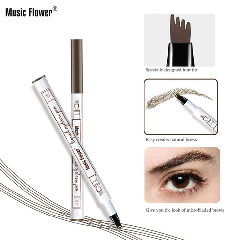MoonKong Eyebrow Pen, 4 Point Waterproof Eyebrow Pencil Makeup, Eyebrow Kits with 3 Stencils, 1 Brow Razor (4# Black)