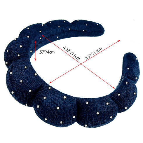 Spa Headbands for Washing Face or Facial, Terry Cloth Fabric Hairbands for Makeup Removal (Navy, Rhinestone)