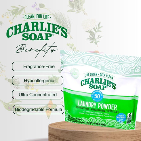 Charlie’s Soap Laundry Powder, 50 Loads (1 Pack) | Hypoallergenic, Eco-Friendly Deep Cleaning Washing Powder