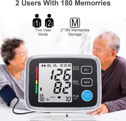 Upper Arm Blood Pressure Monitor, 2 Cuff Sizes, Automatic Digital BP Machine for Home Use