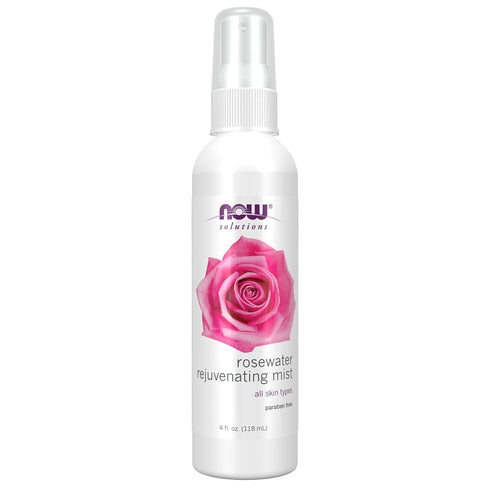 NOW Foods Solutions Rosewater Rejuvenating Mist, Hydration Spray for All Skin and Hair Types, 4-Ounce