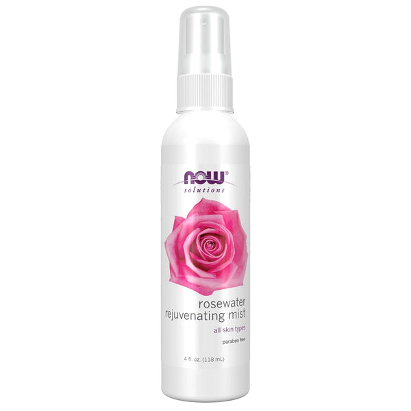 NOW Foods Solutions Rosewater Rejuvenating Mist, Hydration Spray for All Skin and Hair Types, 4-Ounce