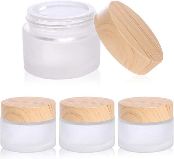 50 Gram/ml Glass Cosmetic Containers with Lids, Round Frosted Jars, Small Empty Glass Sample Jars (4 PACK 50ML)