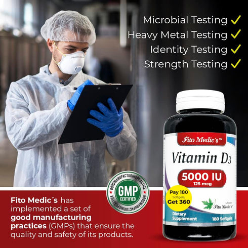 FITO MEDIC'S Lab - Vitamin D3 5000 IU, 360 Softgels for Bone, Teeth, Muscle and Immune Health Support