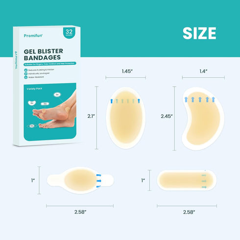 Pack) 32ct Hydrocolloid Gel Blister Bandages Pads - (Variety Promifun Waterproof Adhesive Blisters Bandages - Blister