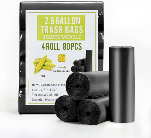 Jaoul Trash Bags 2.6 Gallon, Strong & Unscented Mini Trash Bags for Kitchen, Bathroom, Office, Black, 80 Counts