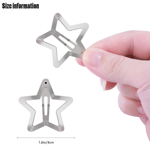 Star Hair Clips 2000s Y2K Snap Hair Barrettes, Non Slip Silver Metal Hair Accessories for Girls Women