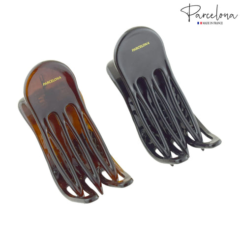 Parcelona French Simply Bear Paw Medium 3” Set of 2 Celluloid Hair Claw Clips for Women and Girls - Black-Tortoise Shell