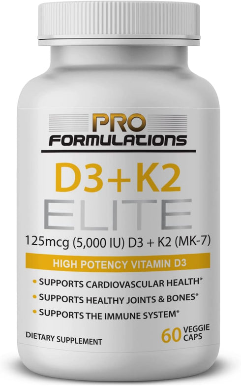 D3 + K2 Elite – Vitamin D3 + K2 – 60 Day Supply, High-Potency, Bioavailable MK-7