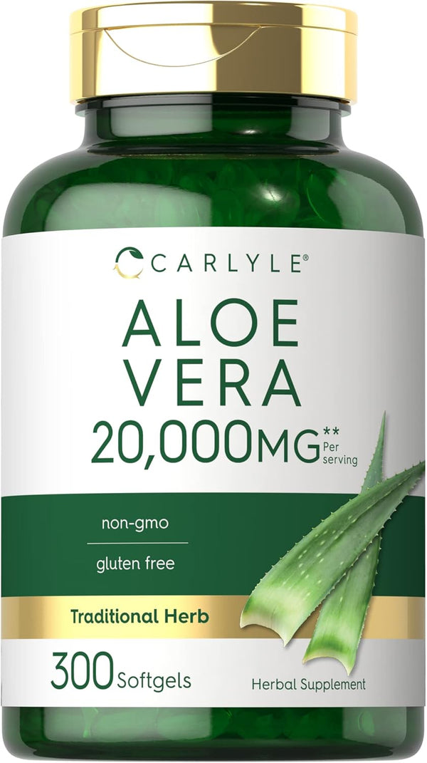 Carlyle Aloe Vera Softgel Capsules 20,000mg - 300 Count, Non-GMO, Gluten Free Aloe Vera Gel Supplement