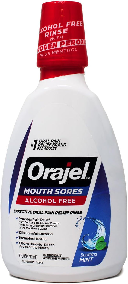 Orajel 16 Oz (Pack 2) Alcohol-Free Antiseptic Mouth Sore Rinse, Fresh Mint, Fl