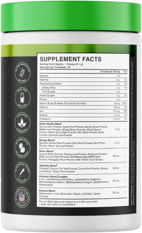 Super Greens Powder with 24+ Superfoods - Supports Immunity & Energy Levels, Apple Cinnamon Flavor