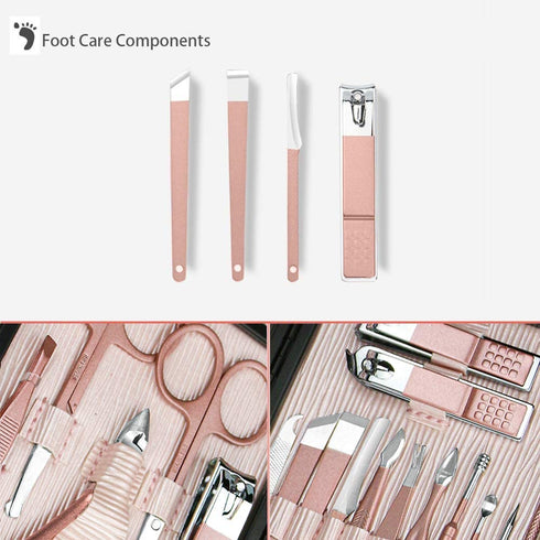 ZIZZON Manicure Set 18 in 1 Professional Pedicure Kit, Nail Scissors Grooming Kit with Leather Travel Case Pink