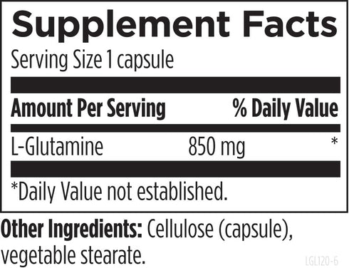 Designs for Health L Glutamine Capsules - 850mg Vegetarian Amino Acids Supplement, 120 Capsules for Muscle Recovery and