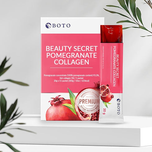 BOTO Beauty Secret Pomegranate Collagen 20g, Korean Beauty Collagen Jelly Stick, Low Molecular Fish Collagen, 15 Packs